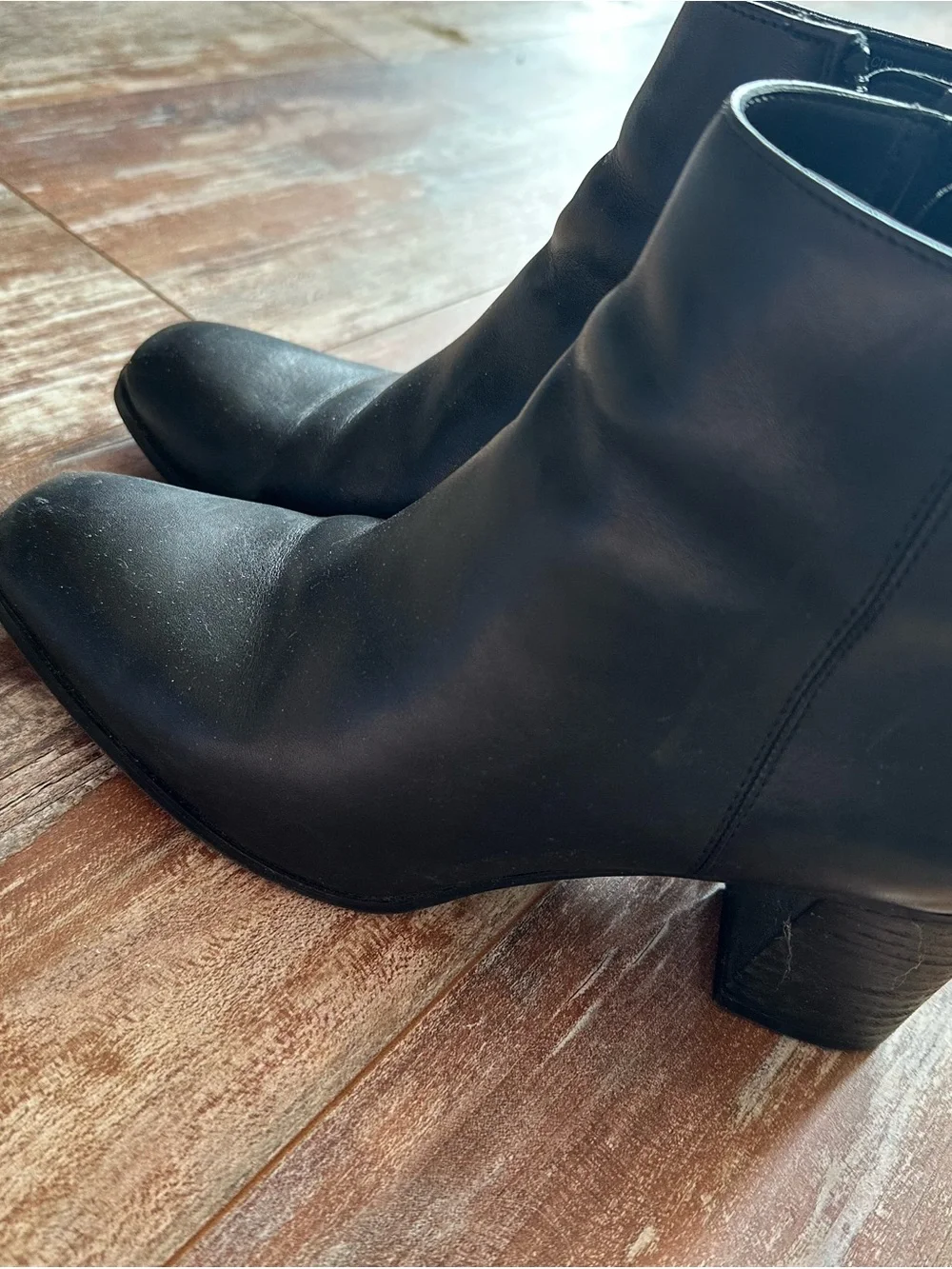 Franco Sarto Black Leather Square-Toe Ankle Booties
